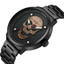 WWOOR 8867 Men Watches Skull Watch Stainless Steel Quartz Watch Fashion Wristwatches Steel Mesh Reloj Hombre